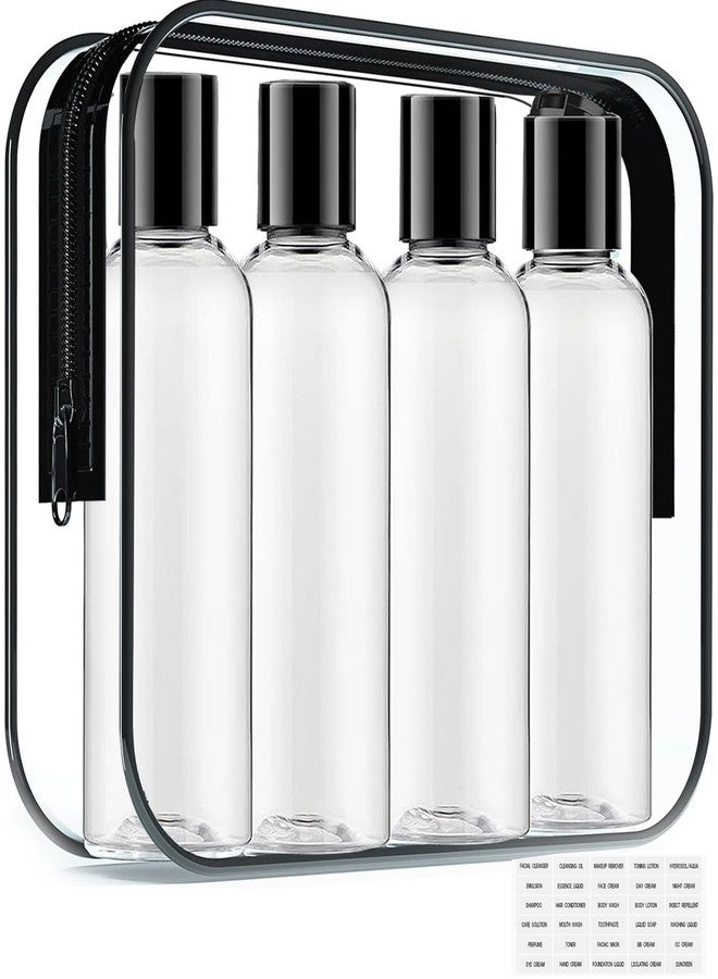 Moonlik Toiletry Travel Bottles for Men Women, 3.4oz/100ml Refillable Plastic Containers with TSA Approved Toiletry Bag - Clear Cosmetic Kit for Shampoo, Conditioner, Lotion and Travel Essential(4Pack, Black) - Image 1
